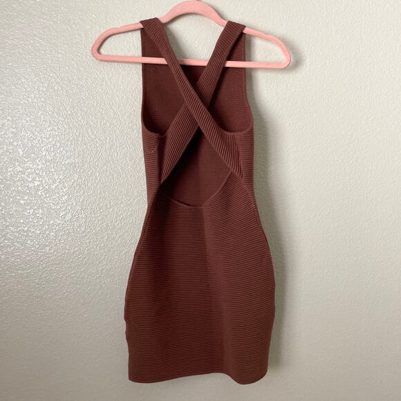 Abercrombie & Fitch Dress Womens Small Petite Brown Scuba Ribbed Knit Mini Cross - Picture 9 of 12
